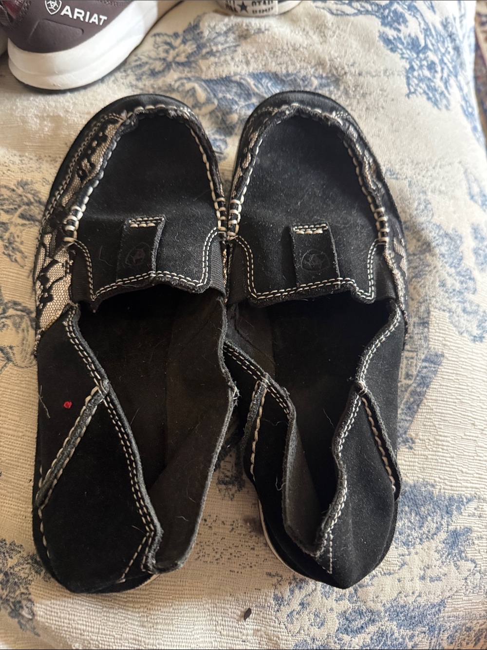 Ariat Black Suede Slip-On Moccasins with Contrast Stitching